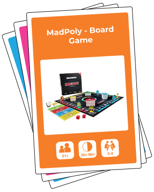 MadPoly board game product card for Mad Party Games